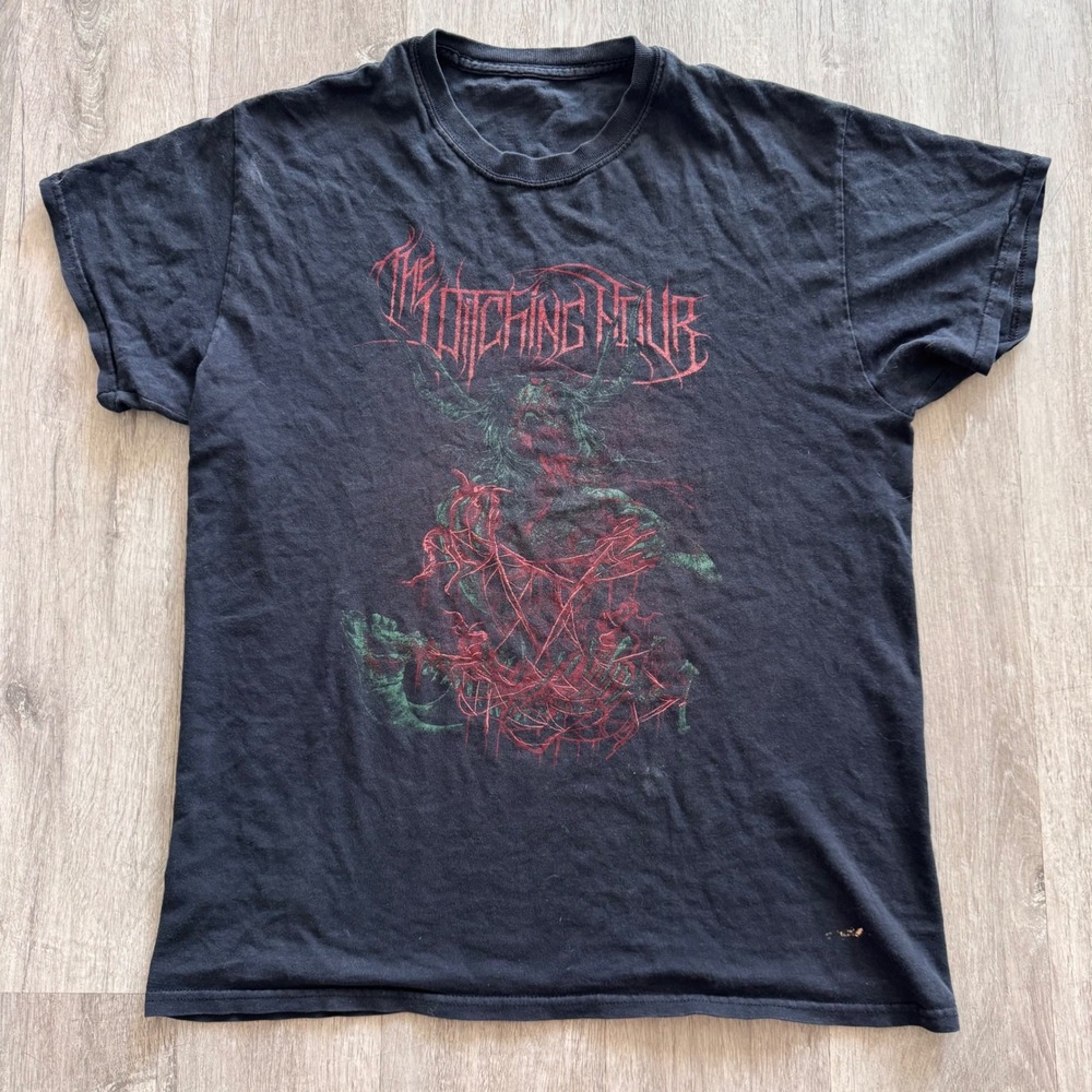 The Witching Hour Graphic T-Shirt Black Metal Distressed Thrashed‎ Mens Large